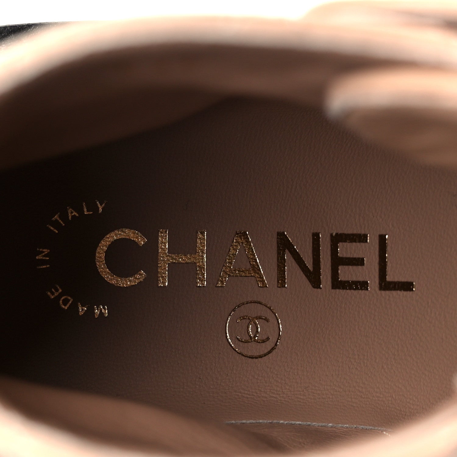 Chanel Shiny Lambskin Quilted Lace Up Combat Boots 36 Beige Black 10 of 12