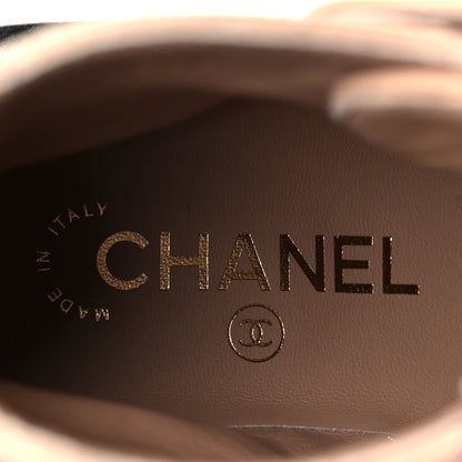 Chanel Shiny Lambskin Quilted Lace Up Combat Boots 36 Beige Black 10 of 12