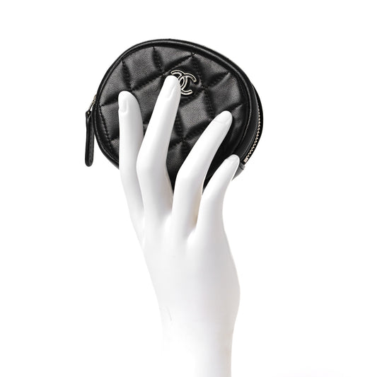 Lambskin Quilted Zip Around Classic Coin Purse Black