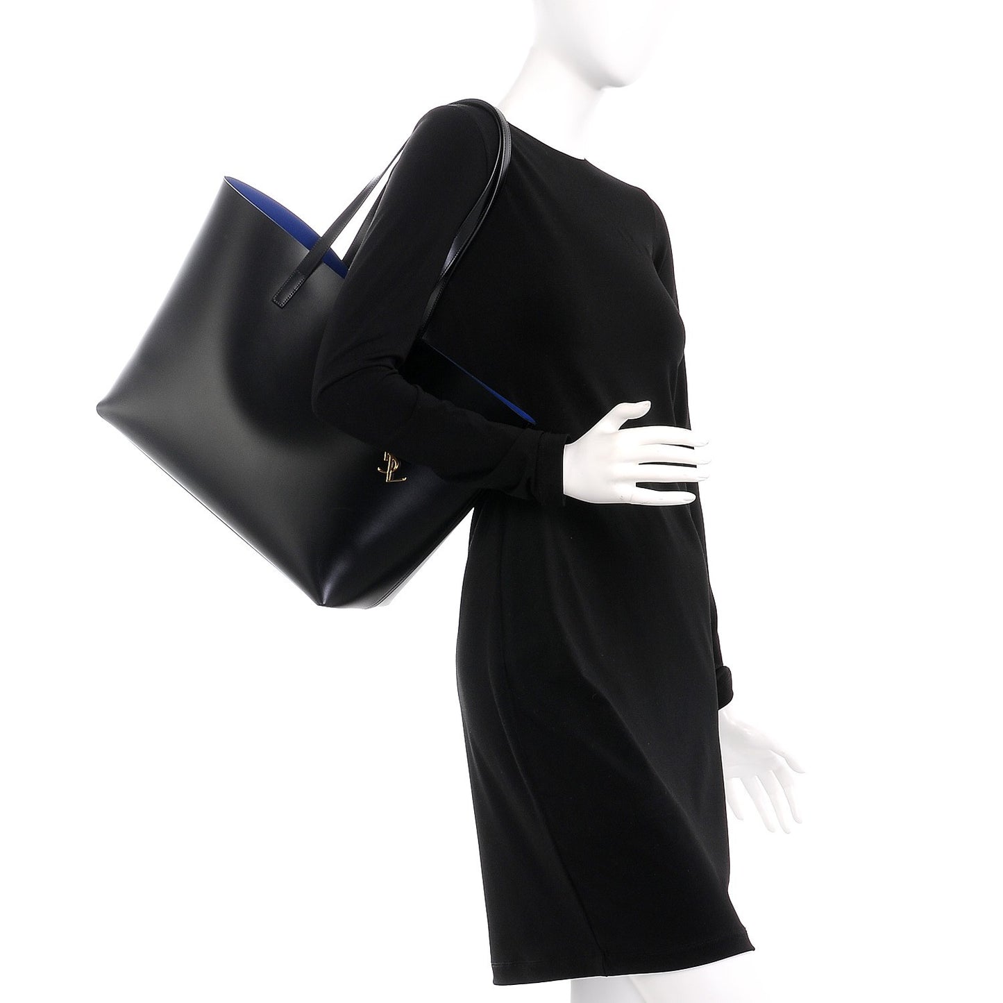 Calfskin Classic Monogram Double Face Tote Nero Blue Majorelle