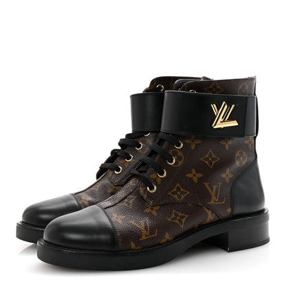 Louis Vuitton Calfskin Monogram Wonderland Flat Ranger Boots 40 Black 4 of 9
