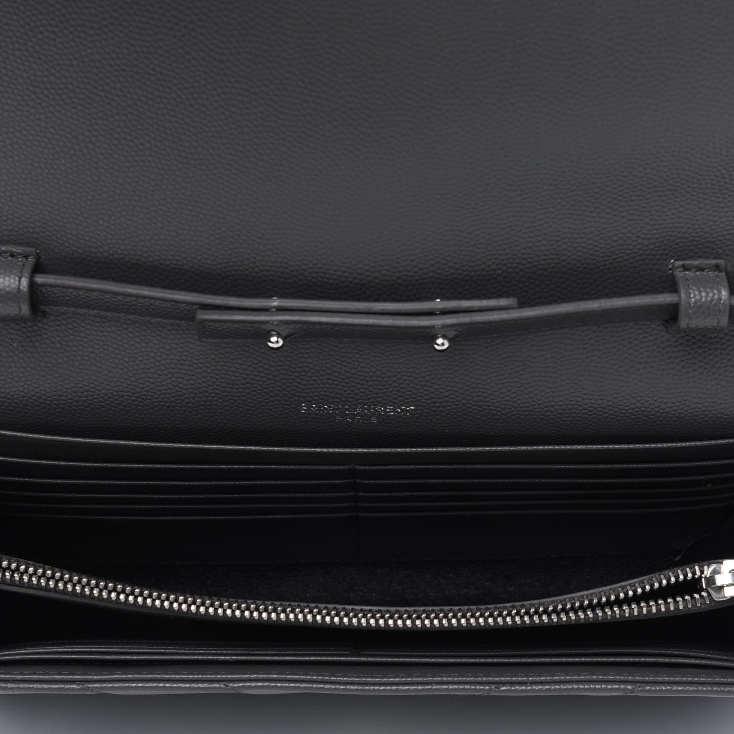 Saint Laurent Grain De Poudre Matelasse Chevron Monogram Chain Wallet Storm 4 of 4