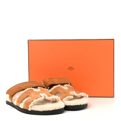 Hermes Suede Goatskin Woolskin Womens Chypre Sandals 37.5 Naturel Ecru 8 of 8