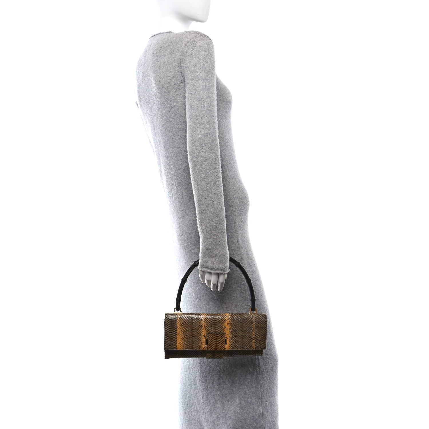 Gucci Snakeskin Bamboo Top Handle Bag Natural 2 of 10