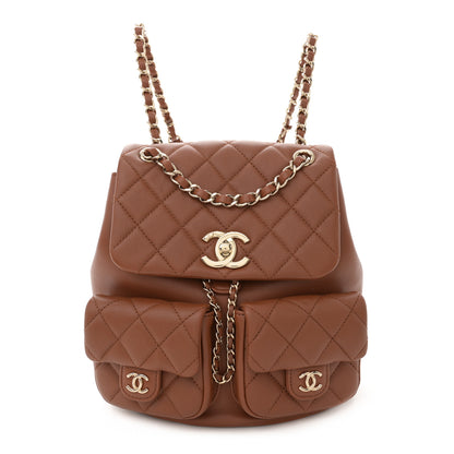 Chanel Calfskin Quilted Medium Duma Pockets Drawstring Backpack Brown 1 of 10