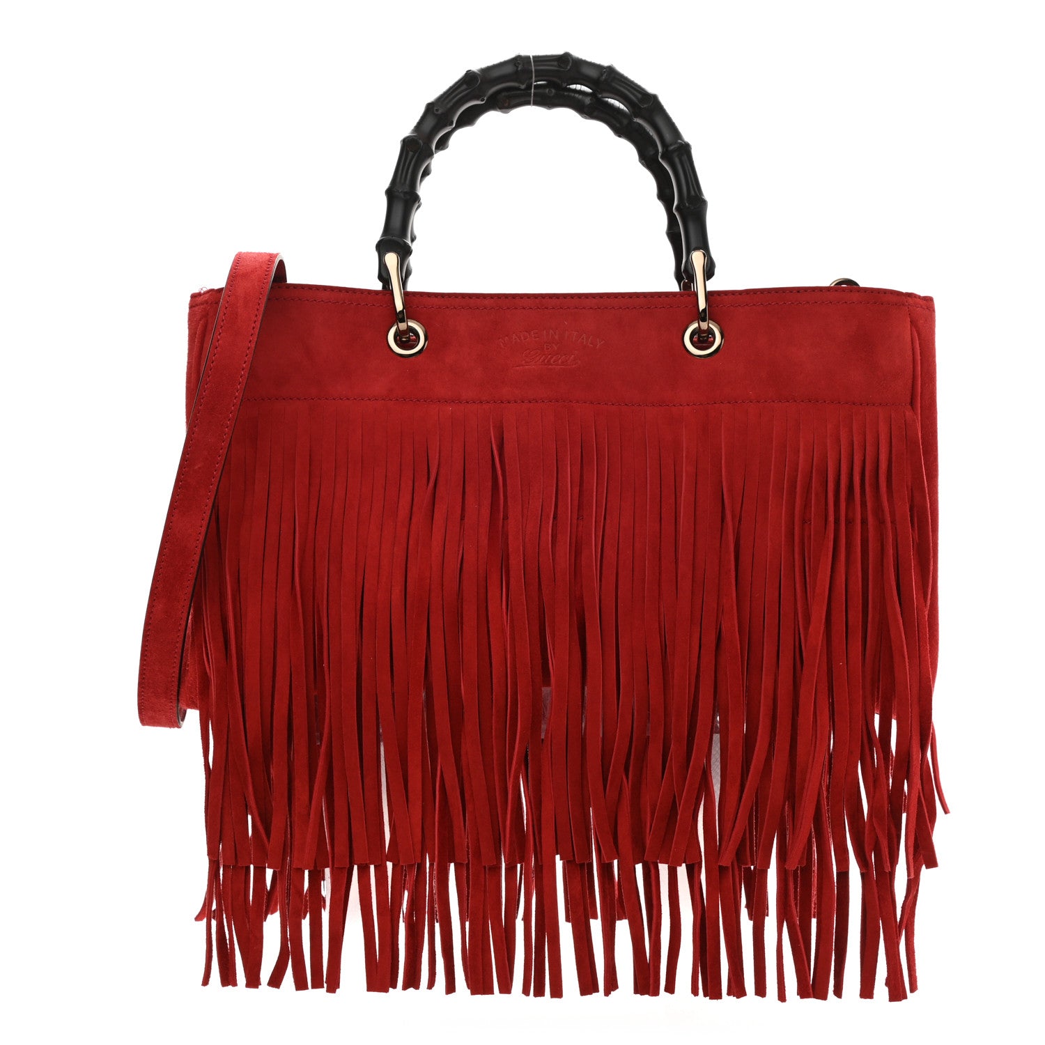 Gucci Suede Bamboo Fringe Medium Shopper Tote Red 1 of 12
