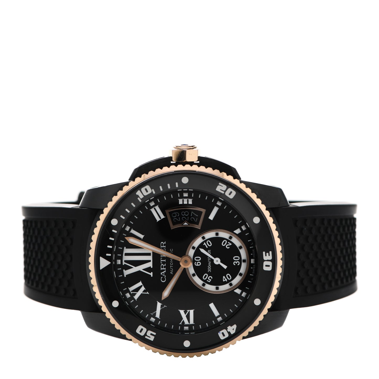 ADLC Stainless Steel 18K Pink Gold Rubber 42mm Calibre de Cartier Diver Automatic Watch Black