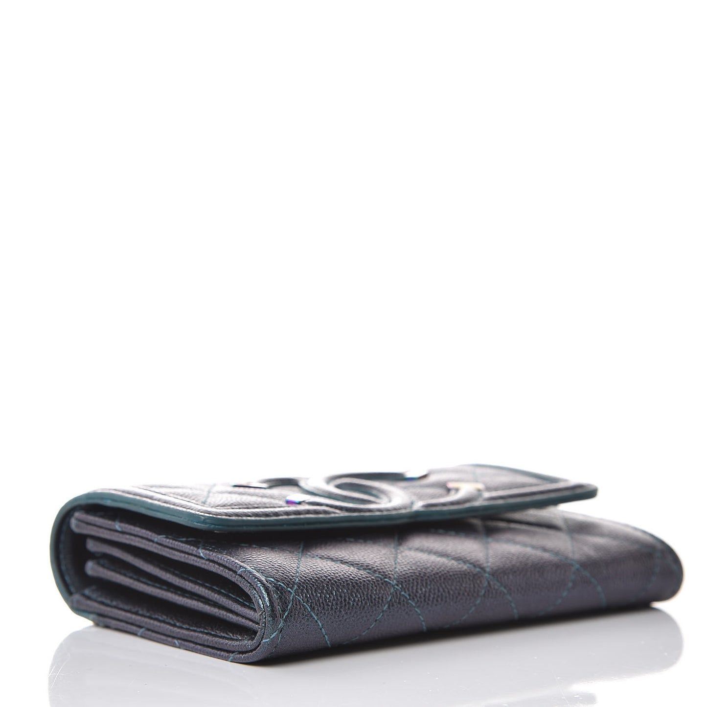 Iridescent Caviar Quilted Medium Filigree Flap Wallet Dark Turquoise