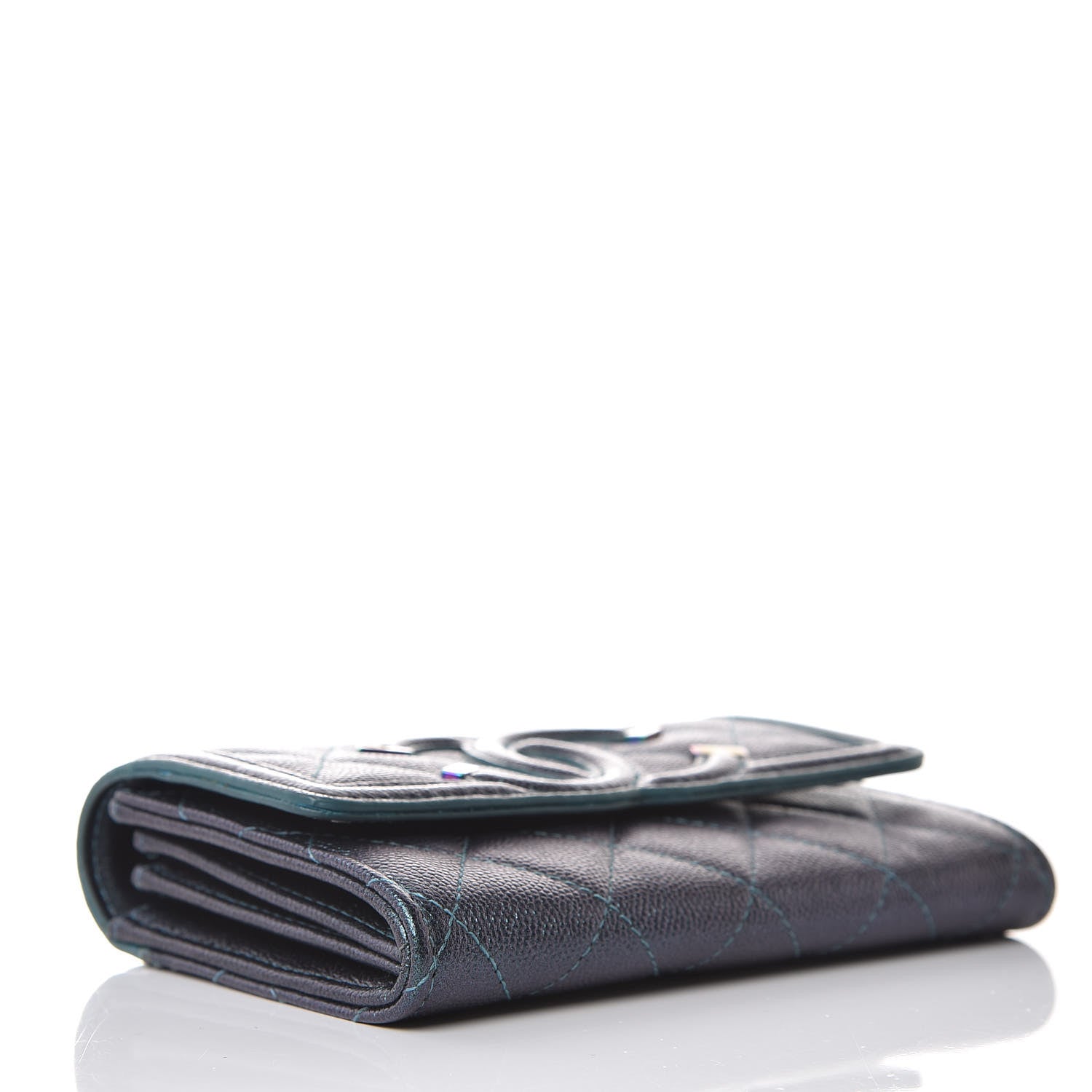 Chanel Iridescent Caviar Quilted Medium Filigree Flap Wallet Dark Turquoise 4 of 9