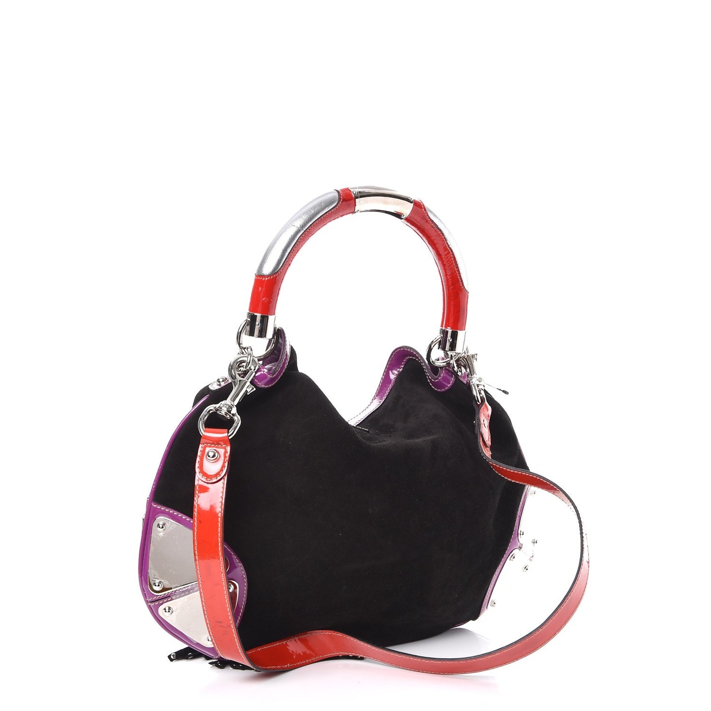 Suede Medium Indy Top Handle Hobo Black Purple Red