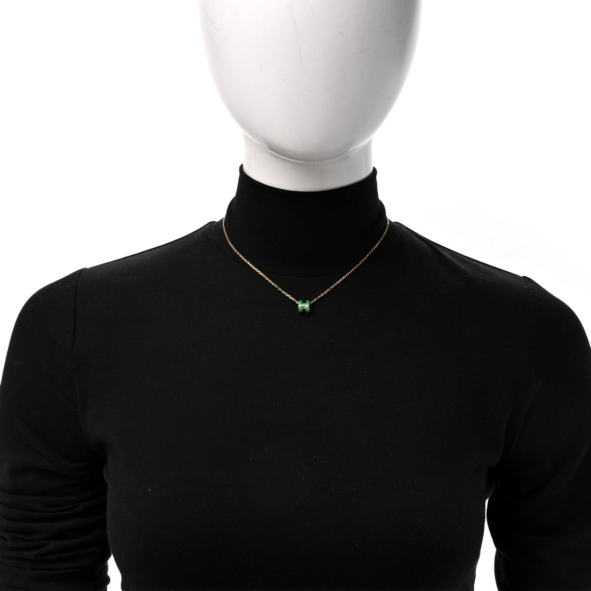 Hermes Lacquered Rose Gold Mini Pop H Pendant Necklace Malachite 2 of 7