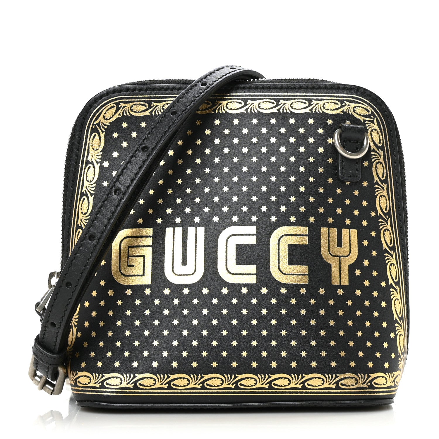 Gucci X SEGA Calfskin GUCCY Stars Mini Dome Shoulder Bag Black Gold 1 of 11