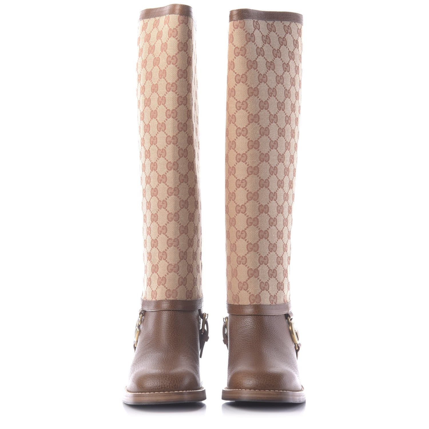 Gucci GG Monogram Calfskin Lola Tall Boots 41 Beige Ruggine Cuir 2 of 11