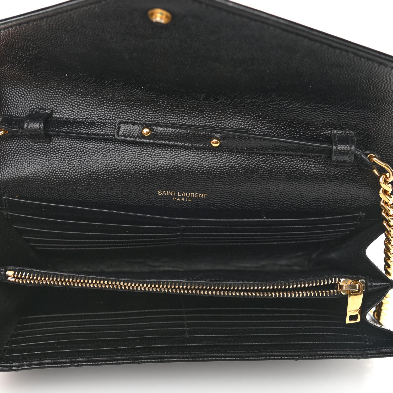 Saint Laurent Grain De Poudre Matelasse Chevron Monogram Chain Wallet Black 5 of 9