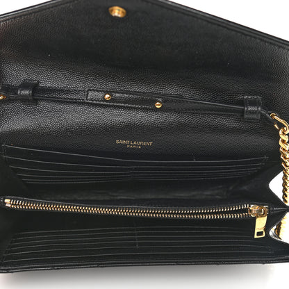 Saint Laurent Grain De Poudre Matelasse Chevron Monogram Chain Wallet Black 5 of 9