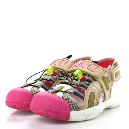 Gucci Mesh Fabric Tinsel Sport Sandals 38.5 Loess Sand Box Pink 3 of 12
