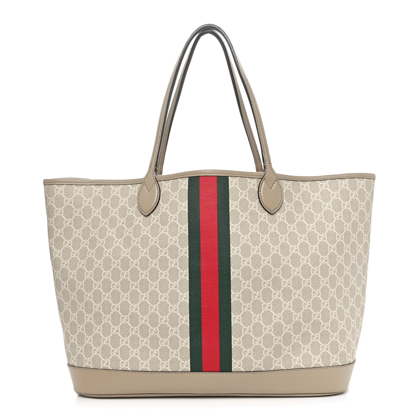 GG Supreme Monogram Textured Dollar Calfskin Web Large Ophidia Tote Beige  Mystic White Oatmeal