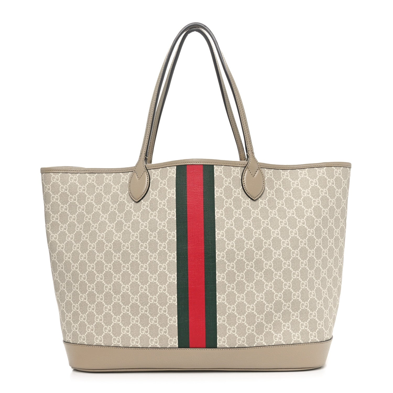 Gucci GG Supreme Monogram Textured Dollar Calfskin Web Large Ophidia Tote Beige  Mystic White Oatmeal 1 of 12