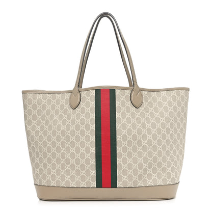 Gucci GG Supreme Monogram Textured Dollar Calfskin Web Large Ophidia Tote Beige  Mystic White Oatmeal 1 of 12