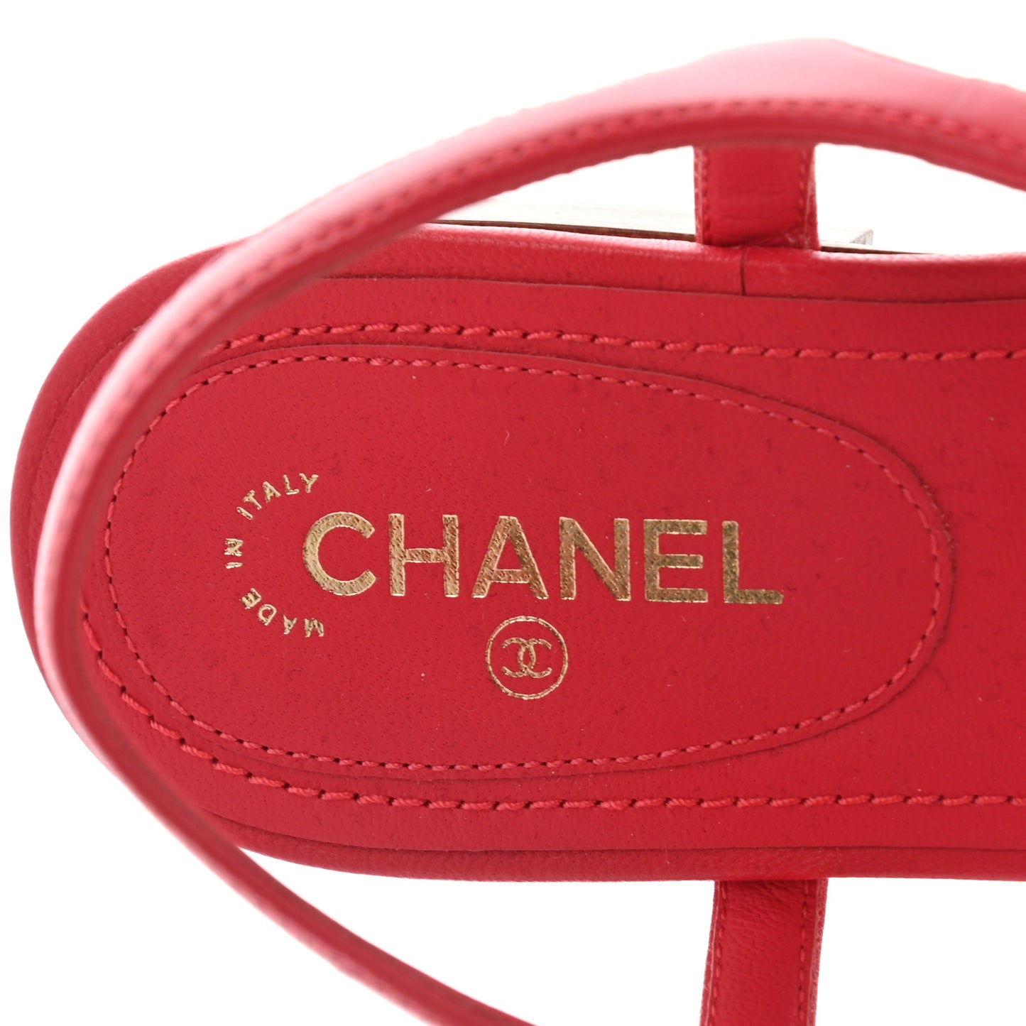 Lambskin CC Logo Thong Sandals 35.5 Red