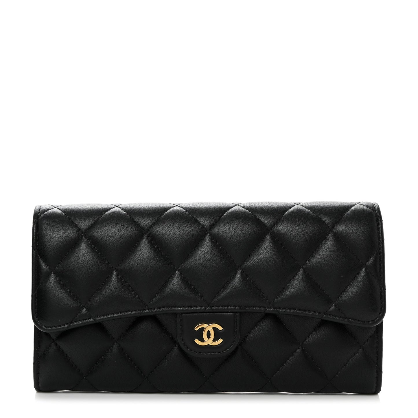 Lambskin Quilted Large Flap Wallet Black