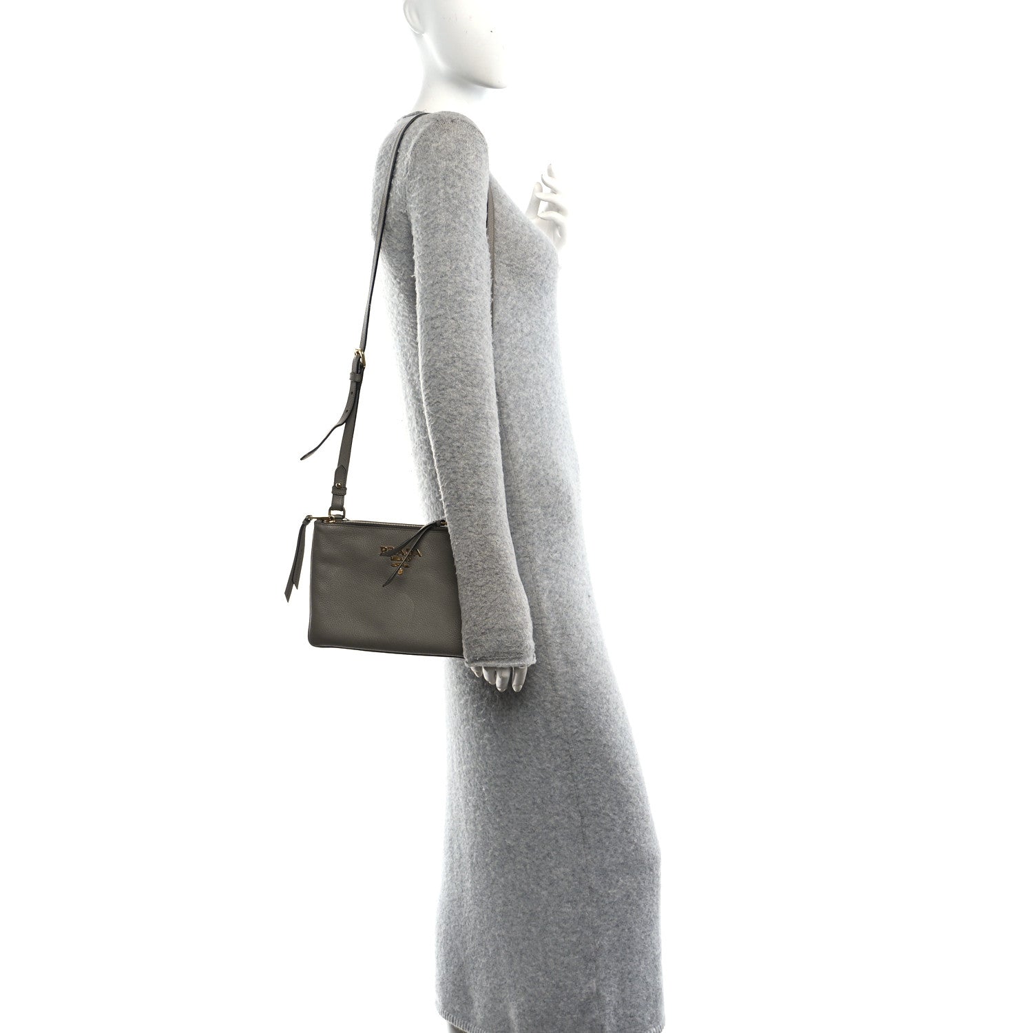 Prada Vitello Phenix Double Zip Crossbody Bag Argilla 2 of 9