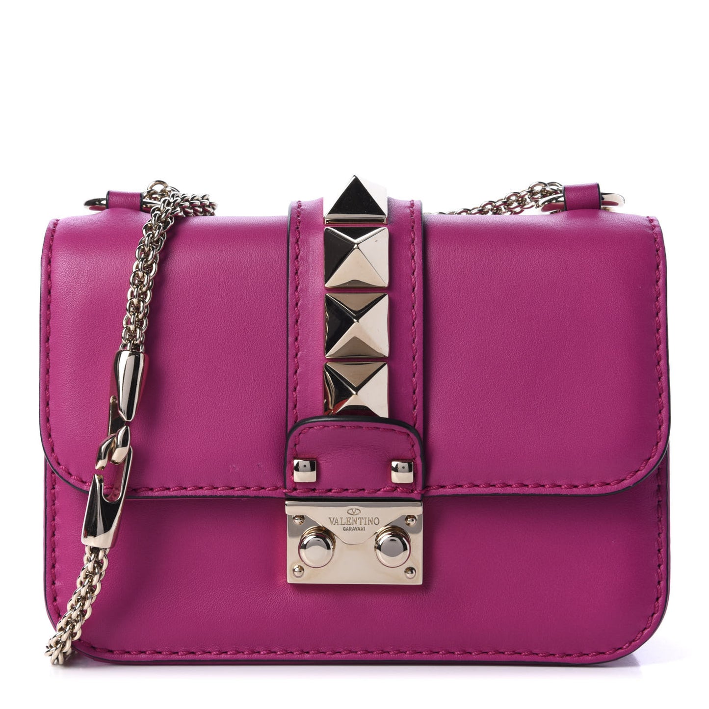 Vitello Mini Glam Lock Rockstud Flap Fuxia