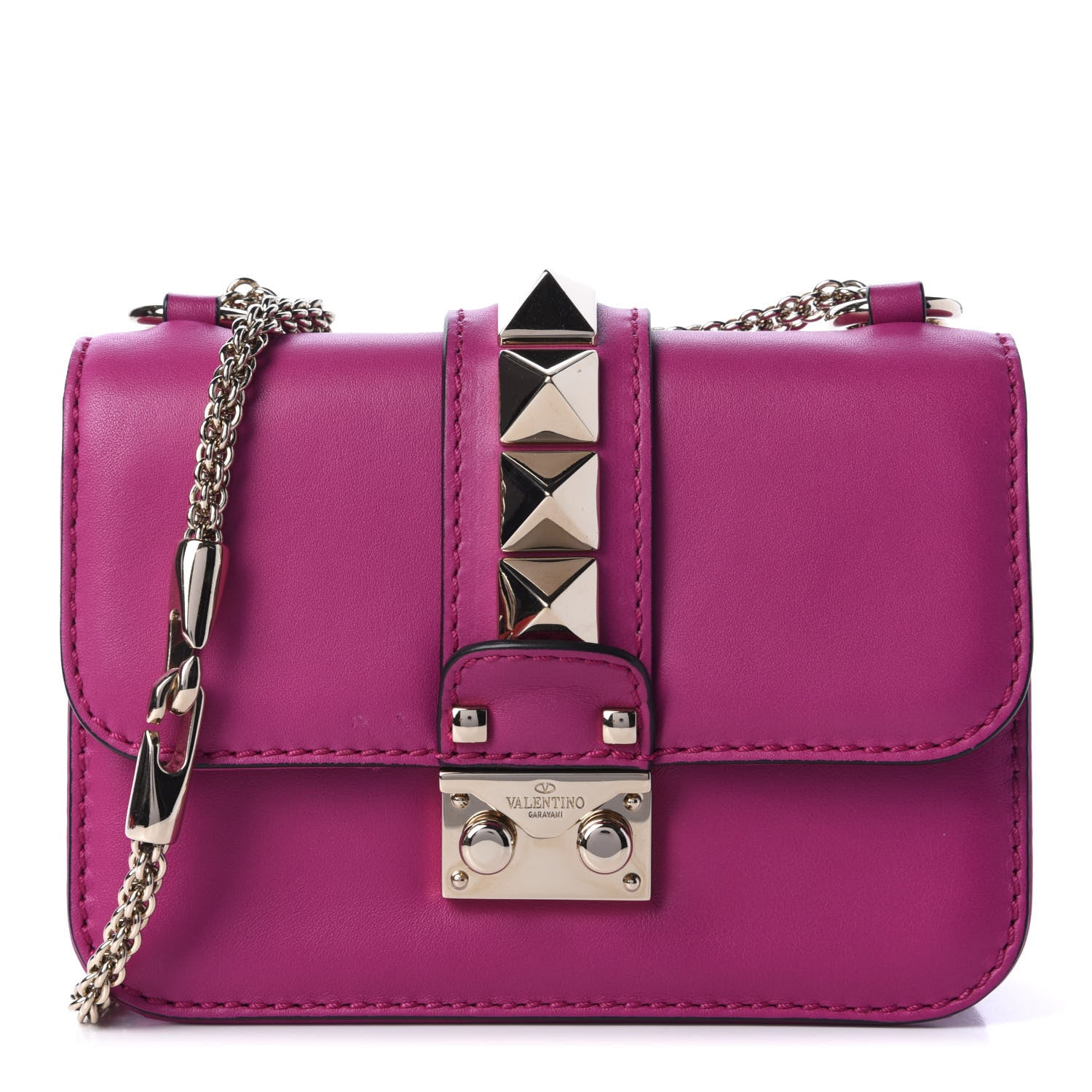 Valentino Garavani Vitello Mini Glam Lock Rockstud Flap Fuxia 1 of 9