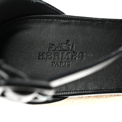 Hermes Goatskin Elda Espadrille Wedge Sandals 39 Black 7 of 9