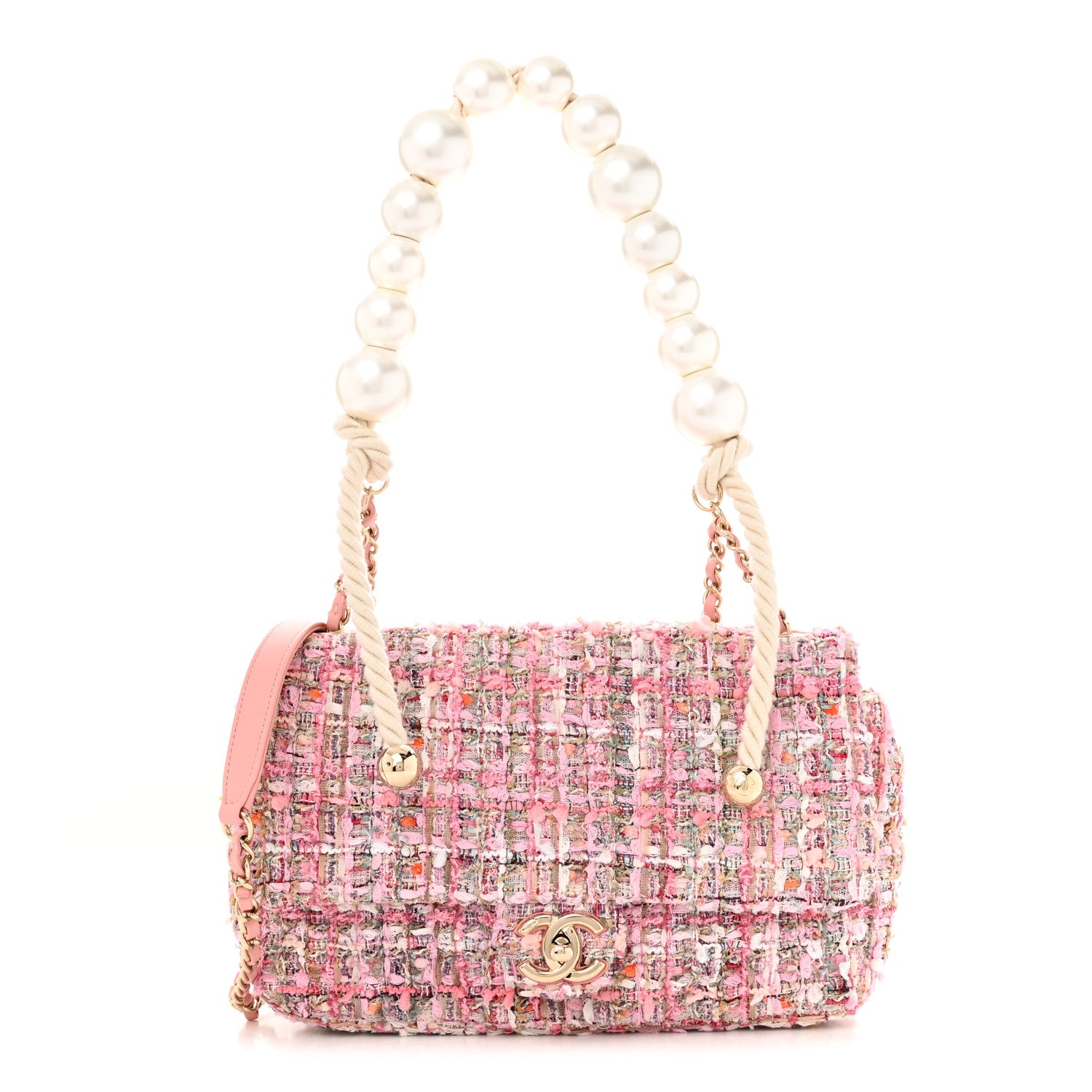 Chanel Tweed Medium Pearl Handle Flap Pink Beige Orange Ecru 1 of 10