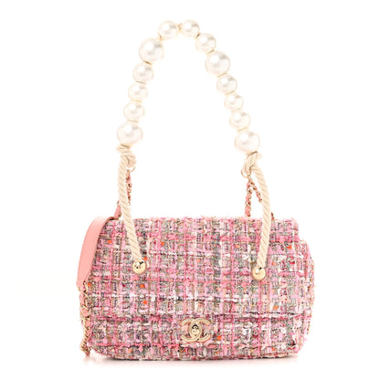 Chanel Tweed Medium Pearl Handle Flap Pink Beige Orange Ecru 1 of 10