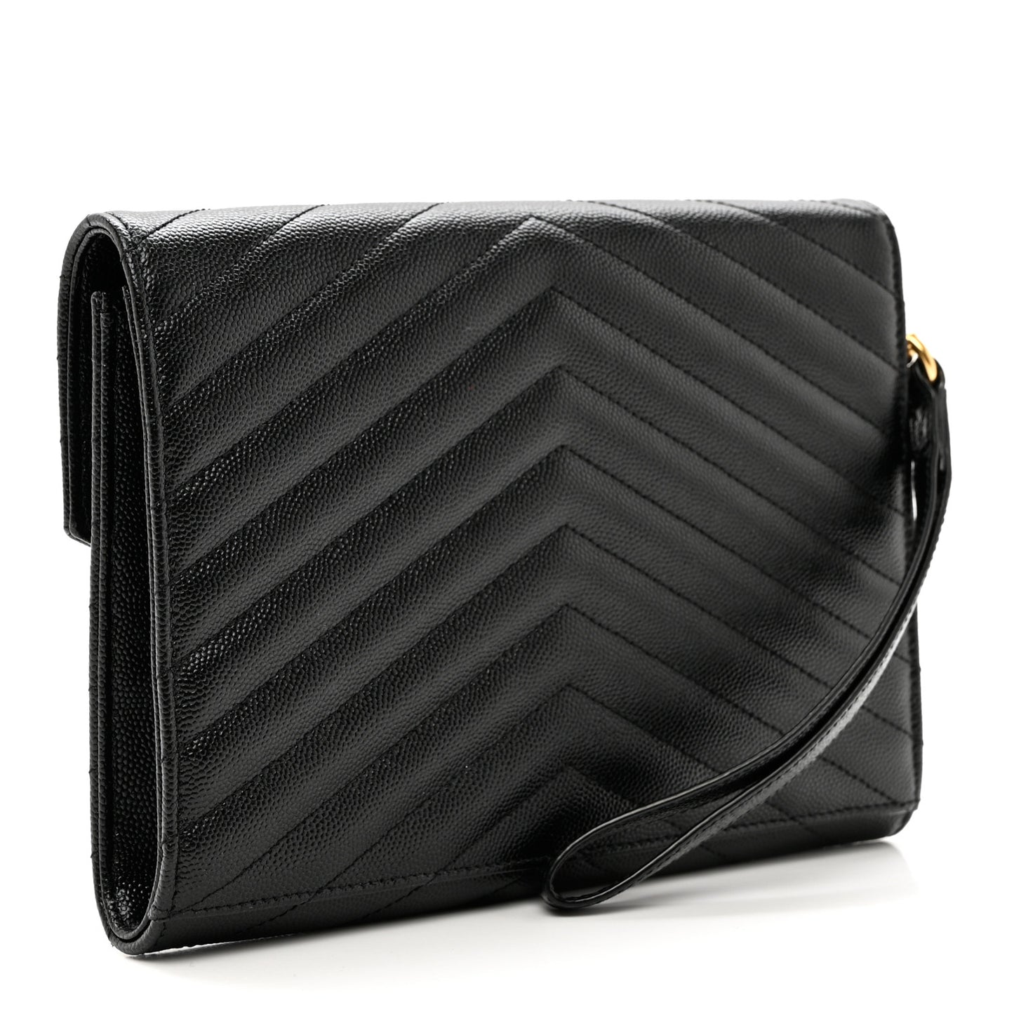 Grain De Poudre Matelasse Chevron Monogram Envelope Clutch Black
