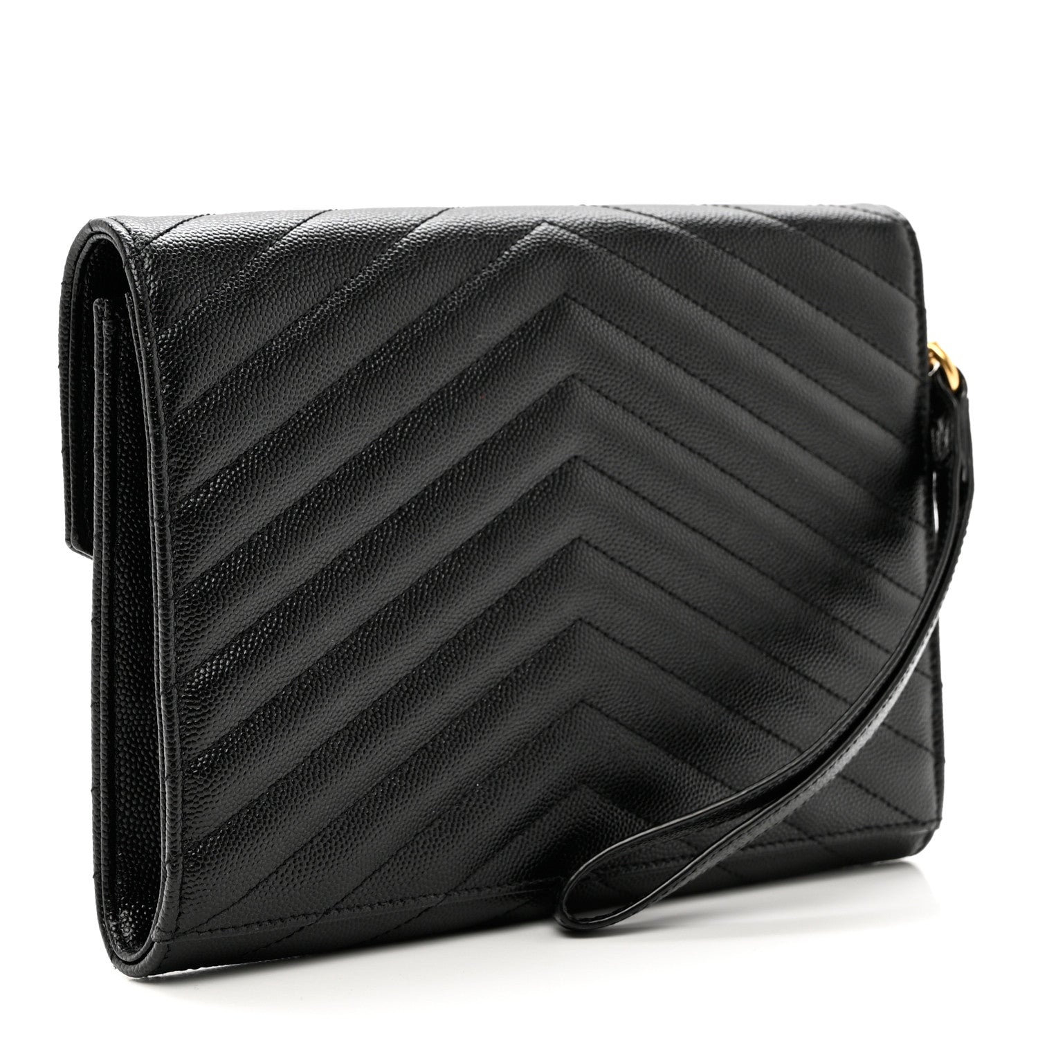 Saint Laurent Grain De Poudre Matelasse Chevron Monogram Envelope Clutch Black 3 of 6