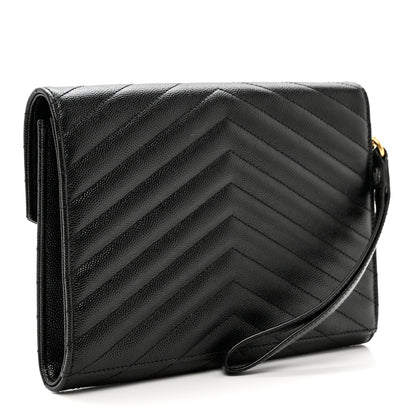 Saint Laurent Grain De Poudre Matelasse Chevron Monogram Envelope Clutch Black 3 of 6