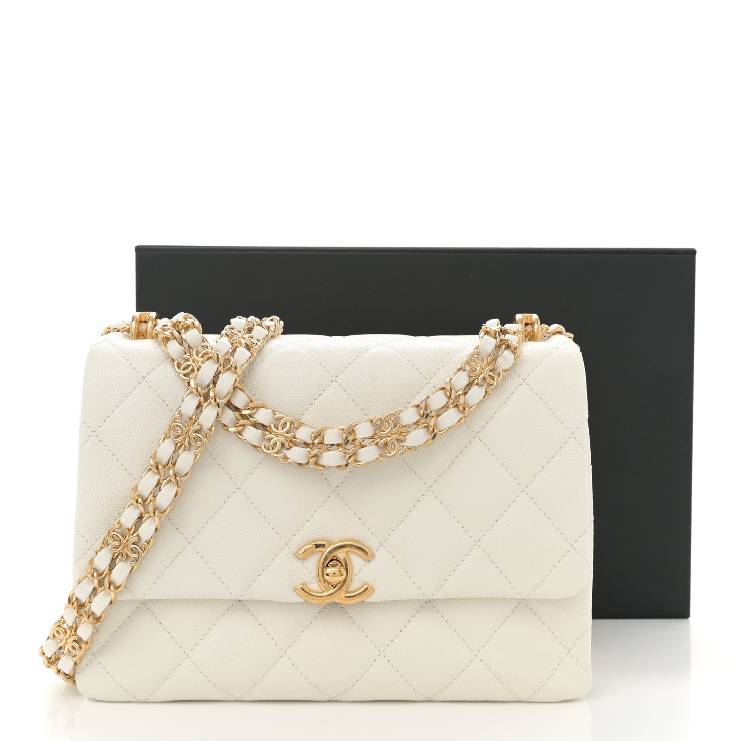 Caviar Quilted Coco First Flap White