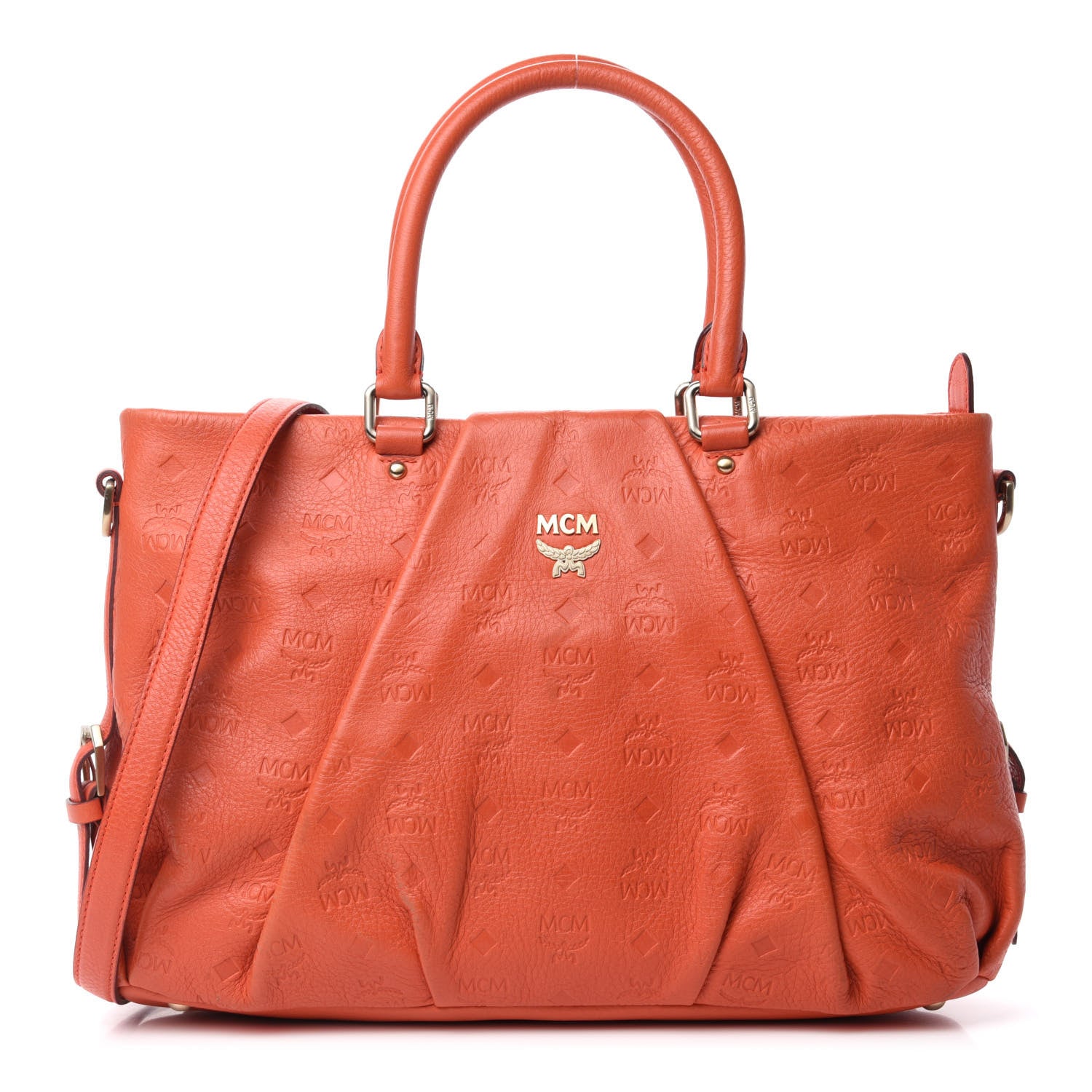MCM Calfskin Ottomar Monogram Tote Orange 1 of 11
