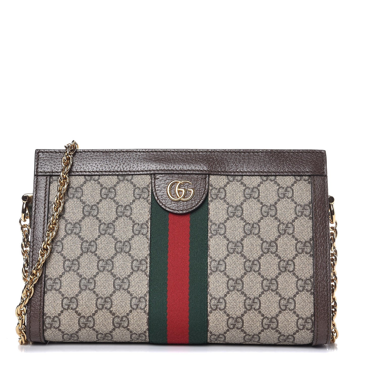 GG Supreme Monogram Web Small Ophidia Chain Shoulder Bag Brown