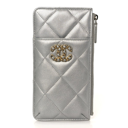 Chanel Lambskin Quilted Chanel 19 Phone and Card Holder Silver 1 of 9