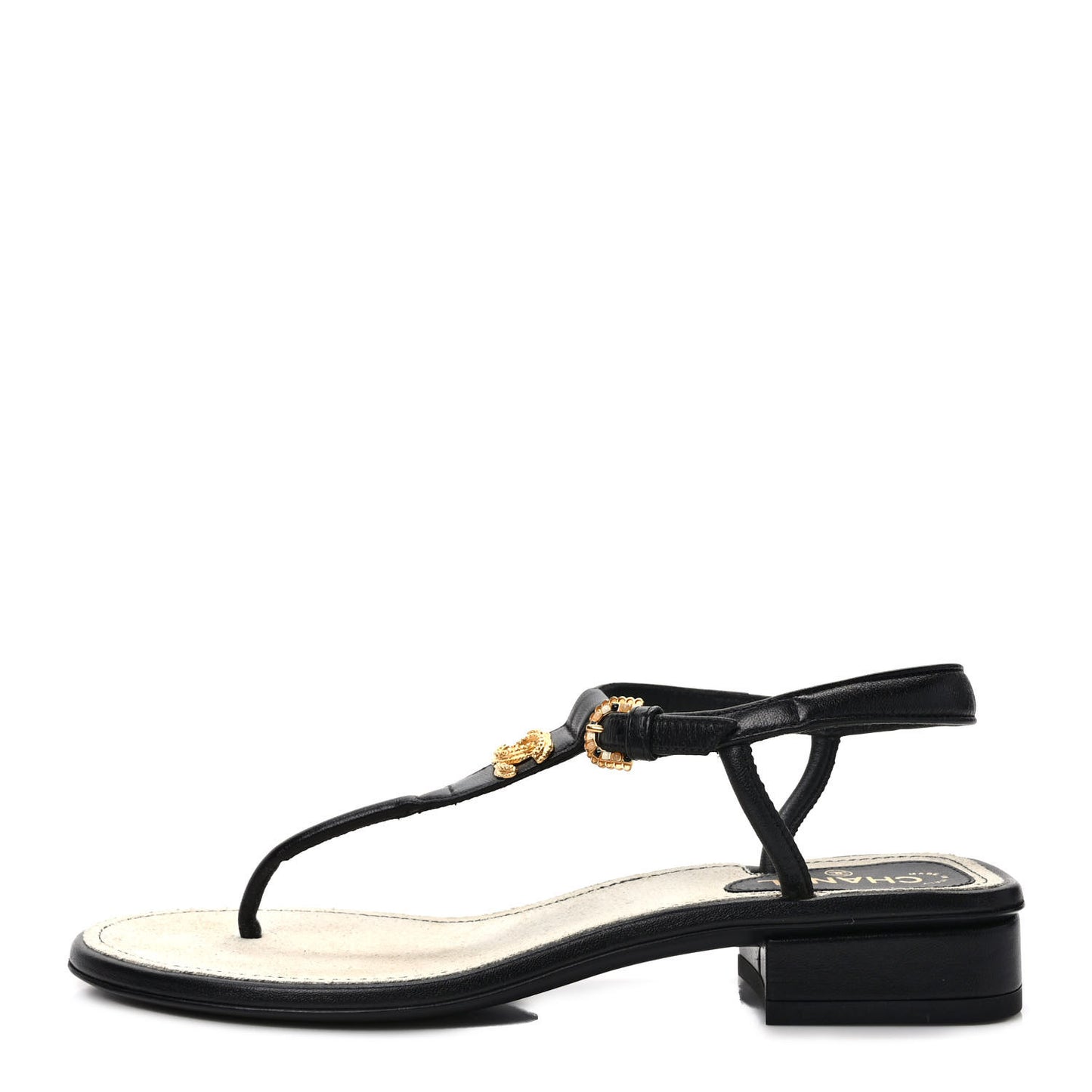 Lambskin Metal CC Thong Sandals 36 Black