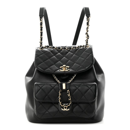 Chanel Lambskin Quilted Large Duma Drawstring Backpack Black 1 of 11