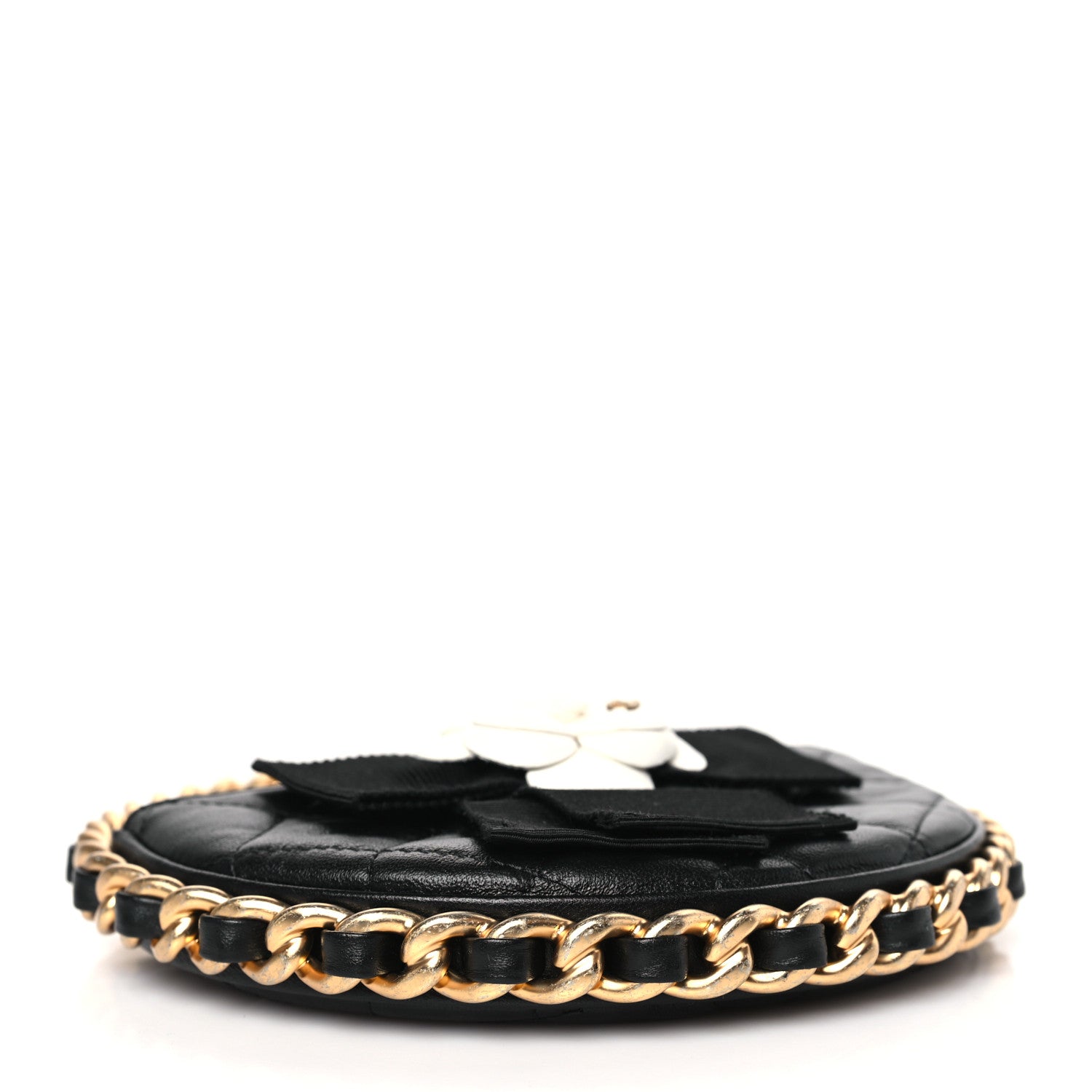 Chanel Lambskin Quilted Round Camellia Mini Clutch Black 5 of 10