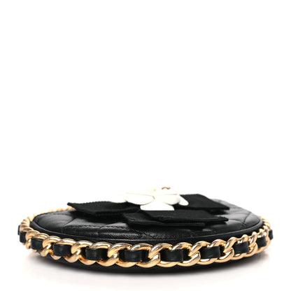 Chanel Lambskin Quilted Round Camellia Mini Clutch Black 5 of 10