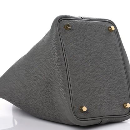 Hermes Taurillon Clemence Ostrich Touch Picotin Lock 18 PM Gris Meyer 5 of 8