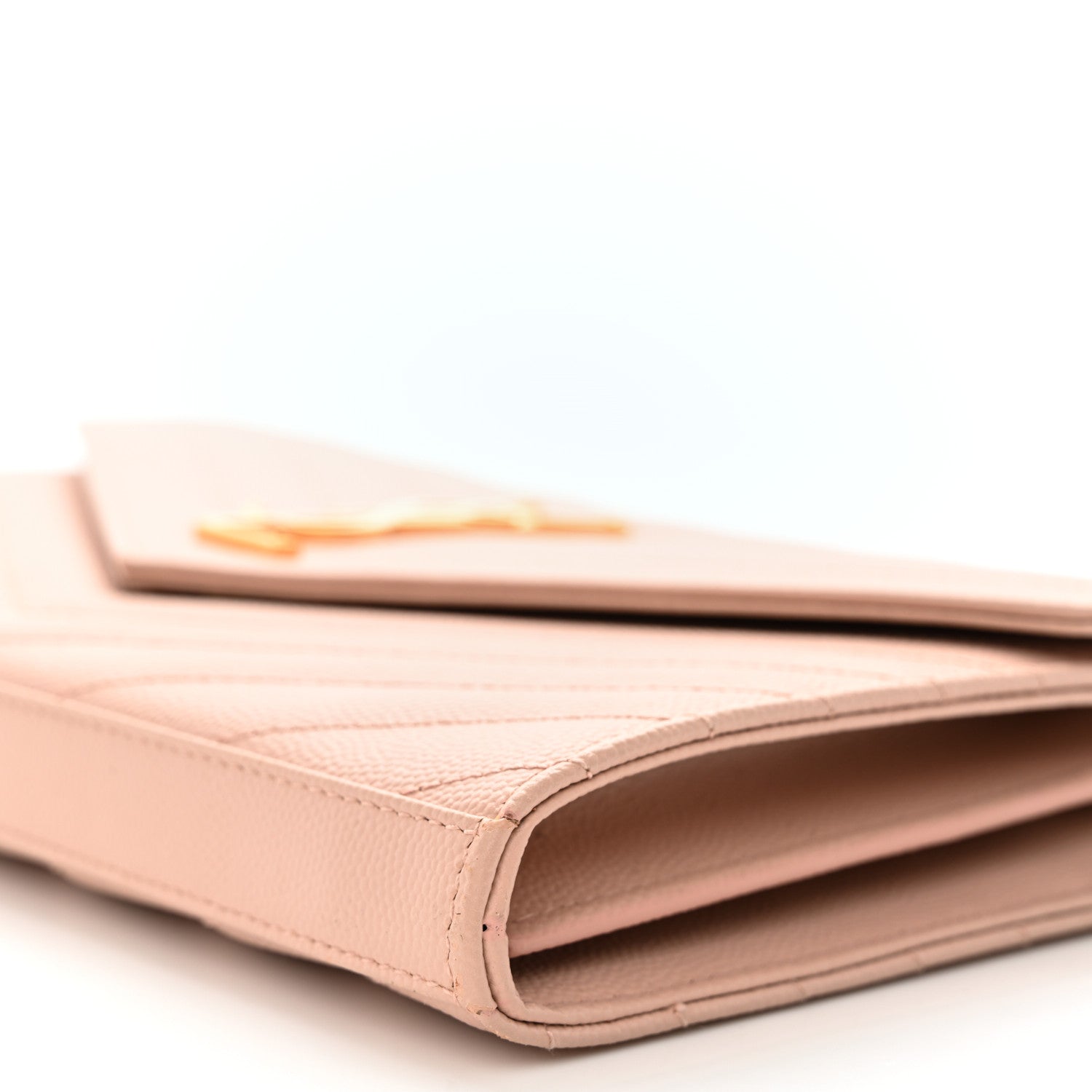 Saint Laurent Grain De Poudre Matelasse Chevron Monogram Chain Wallet Pale Pink 11 of 12