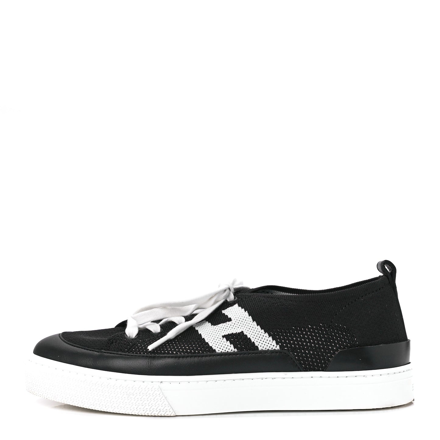 Knit Fabric Calfskin Deep Sneakers 39 Black White