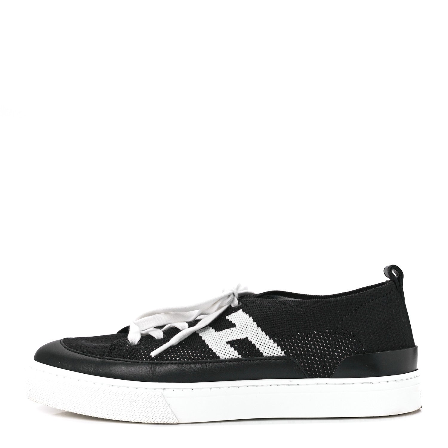 Hermes Knit Fabric Calfskin Deep Sneakers 39 Black White 1 of 9