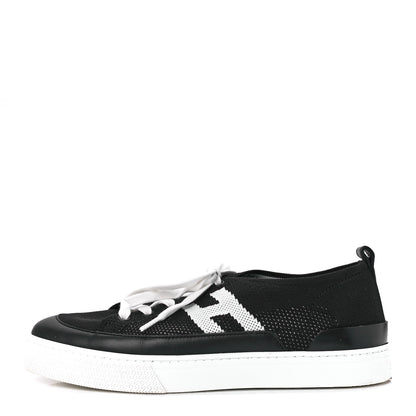 Hermes Knit Fabric Calfskin Deep Sneakers 39 Black White 1 of 9