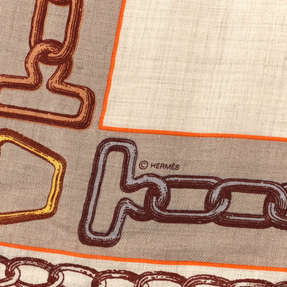 Hermes Cashmere Silk L'Effet Kaleidoscope Shawl 140 Natural Brun Orange 3 of 4