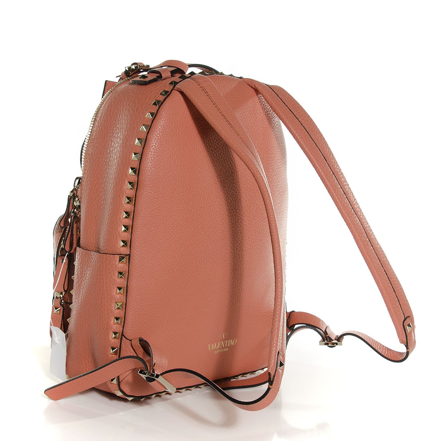 Grained Calfskin Medium Rockstud Backpack Coral