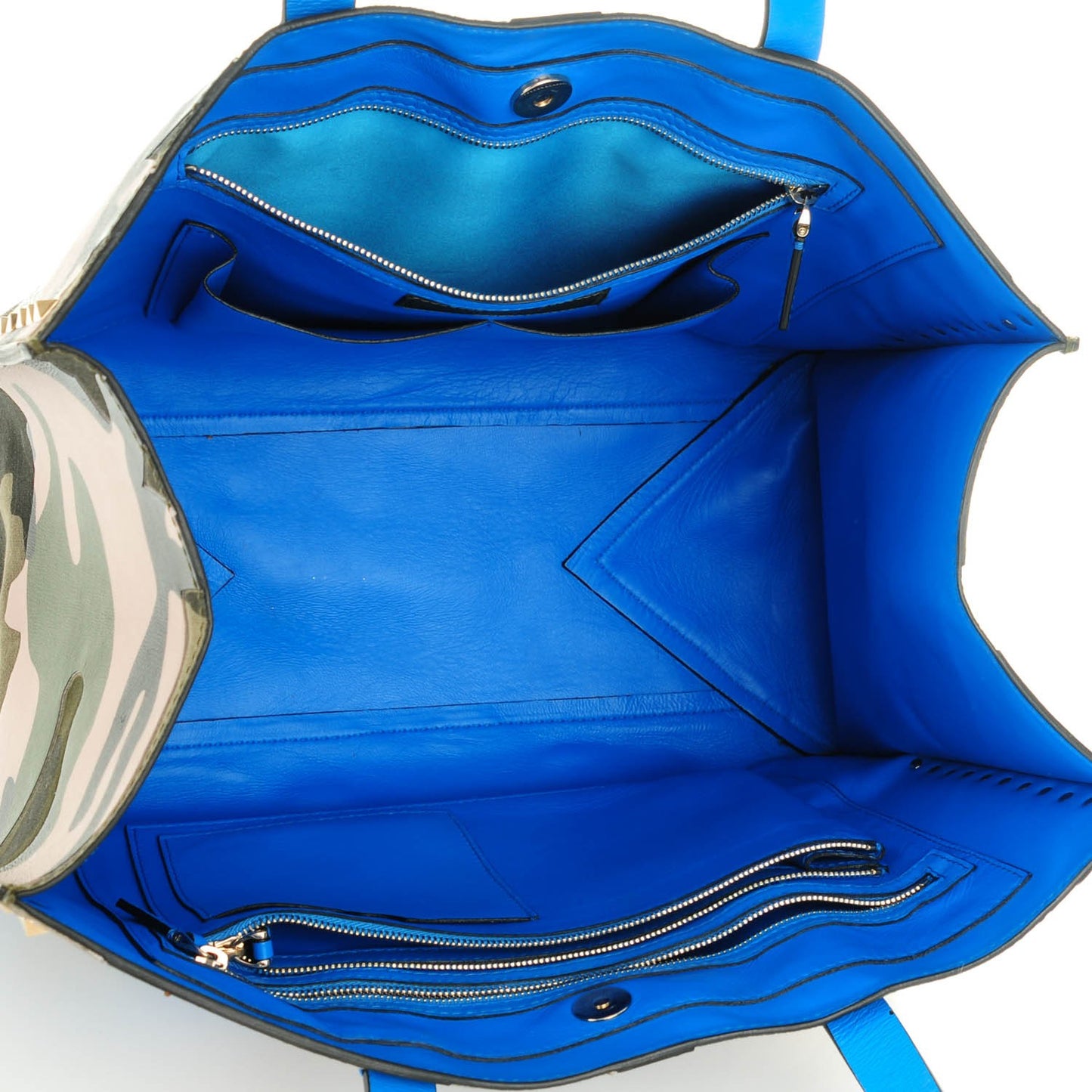 Nappa Canvas Camo Medium Rockstud Soft Tote Blue Fluo